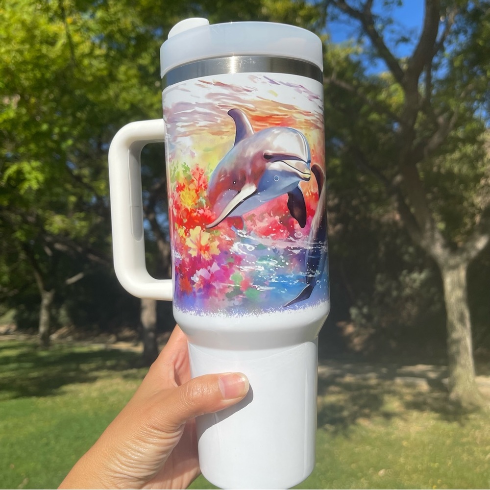 40 oz Colorful dolphin Double-wall vacuum insulation Tumbler with straw.…